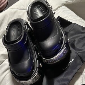 Balenciaga Black and Silver Platform Clogs